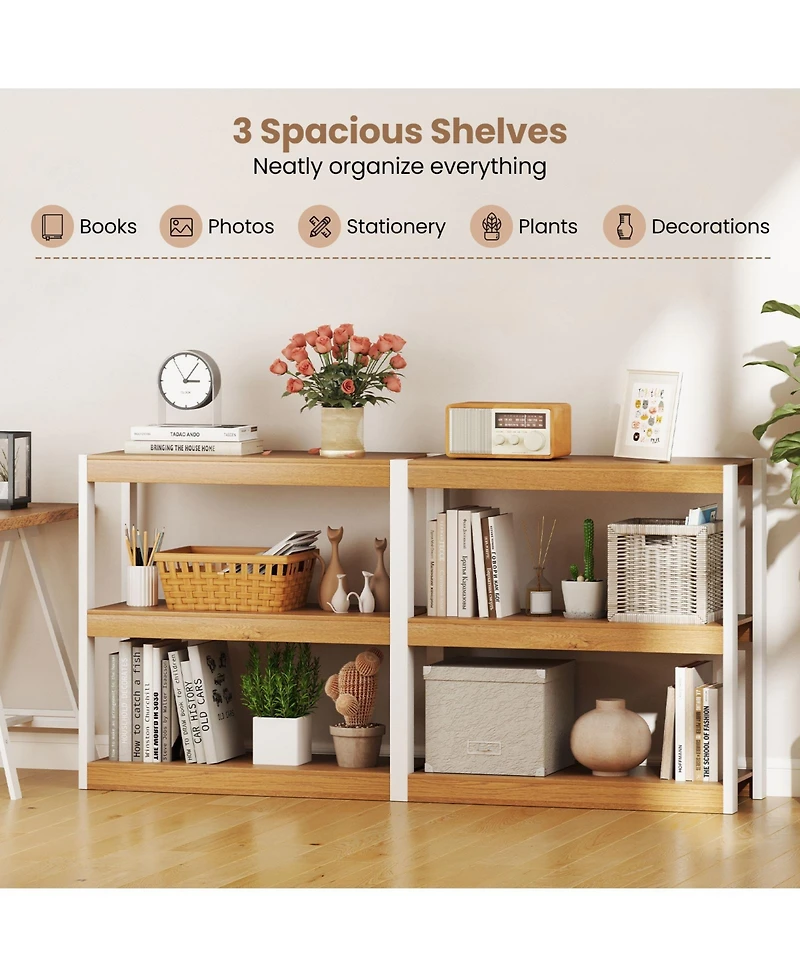 Sugift 3 Tier Bookshelf Wooden Bookcase with Dual Anti-Tipping Kits