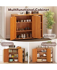 Sugift 3-Tier Shoe Cabinet with Doors with Adjustable Open Shelves for Entryway