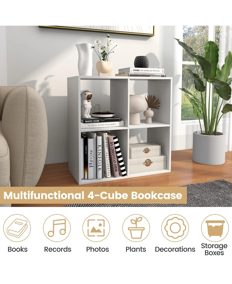 Sugift 4 Cube Bookshelf with Back Guardrail for Living Room Bedroom