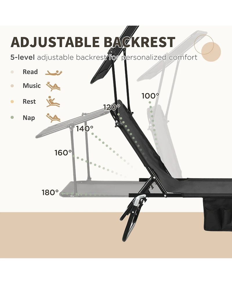 Outsunny Folding Chaise Lounge Pool Chairs, Reclining Back, Steel Frame & Breathable Mesh for Beach, Yard