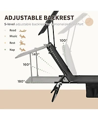 Outsunny Folding Chaise Lounge Pool Chairs, Reclining Back, Steel Frame & Breathable Mesh for Beach, Yard