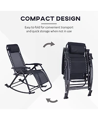 Outsunny Zero Gravity Reclining Rocking Chair, Lounge Rocker, Folding, Pillow, Side Tray, Cup and Phone Holder