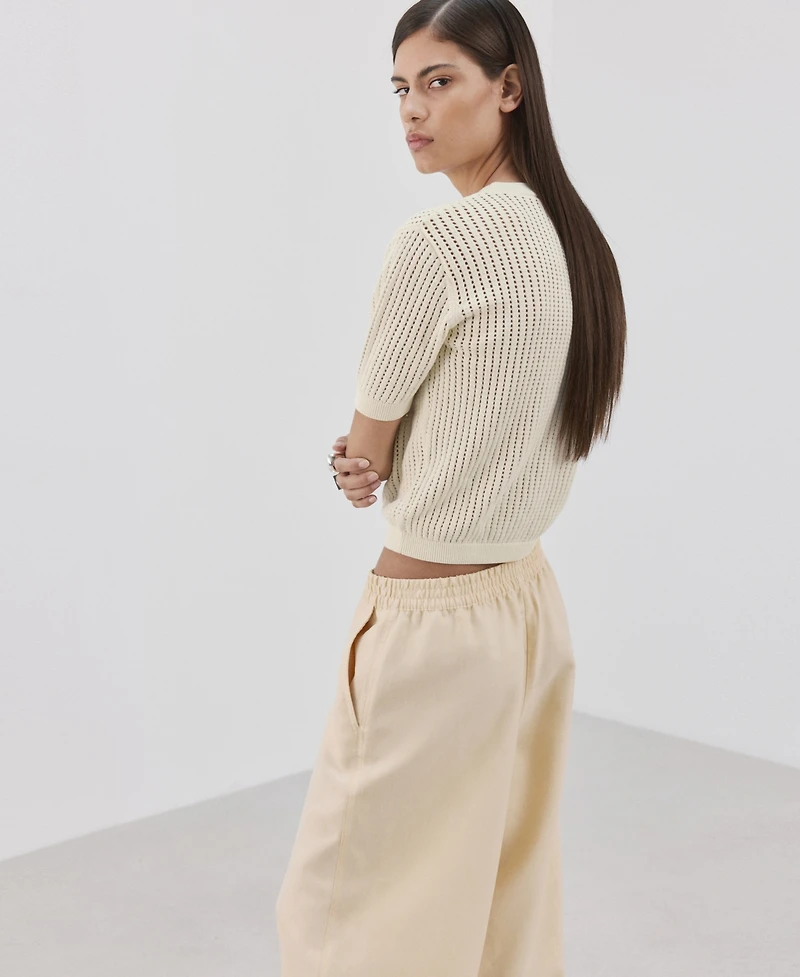 Mango Women's Lace Accents Short-Sleeved Knitted Sweater