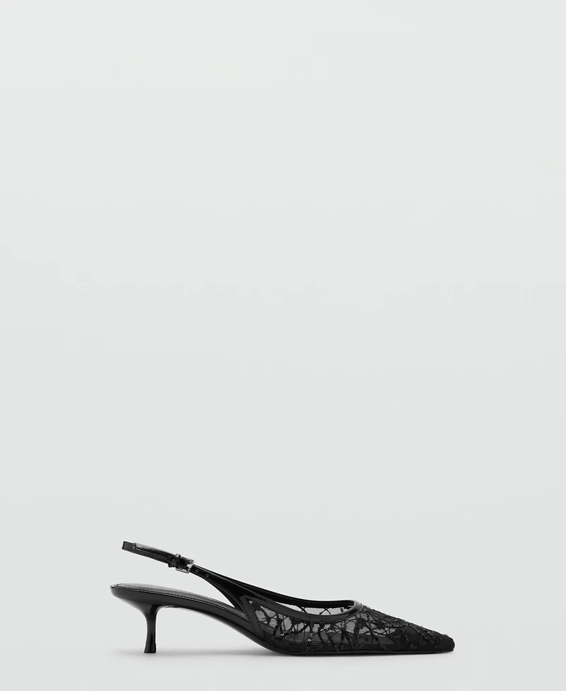 Mango Women's Sequins Embroidered Kitten-Heel Shoes