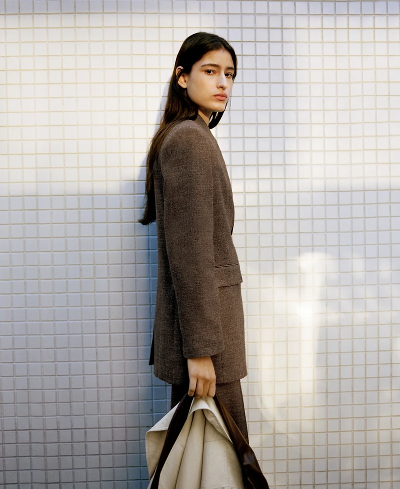 Mango Women's Herringbone Double-Breasted Suit Blazer