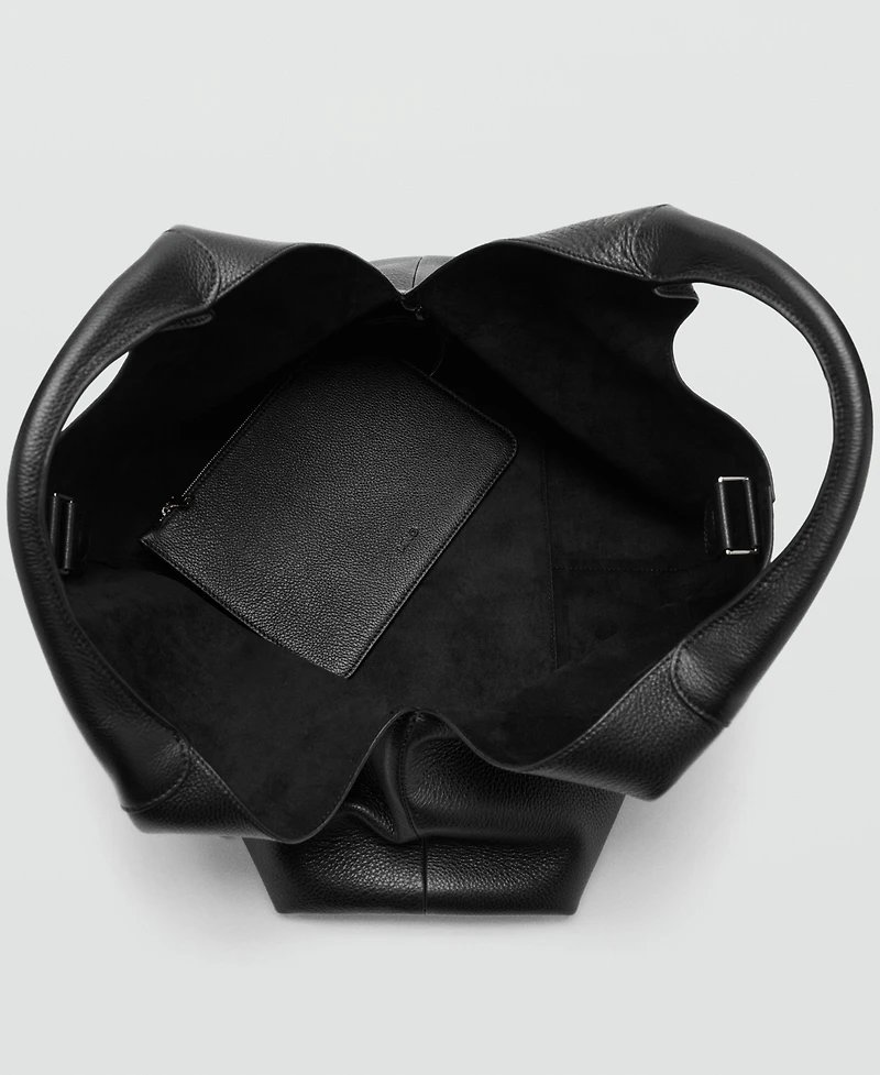 Mango Women's Stitching Detail Leather Shoulder Bag