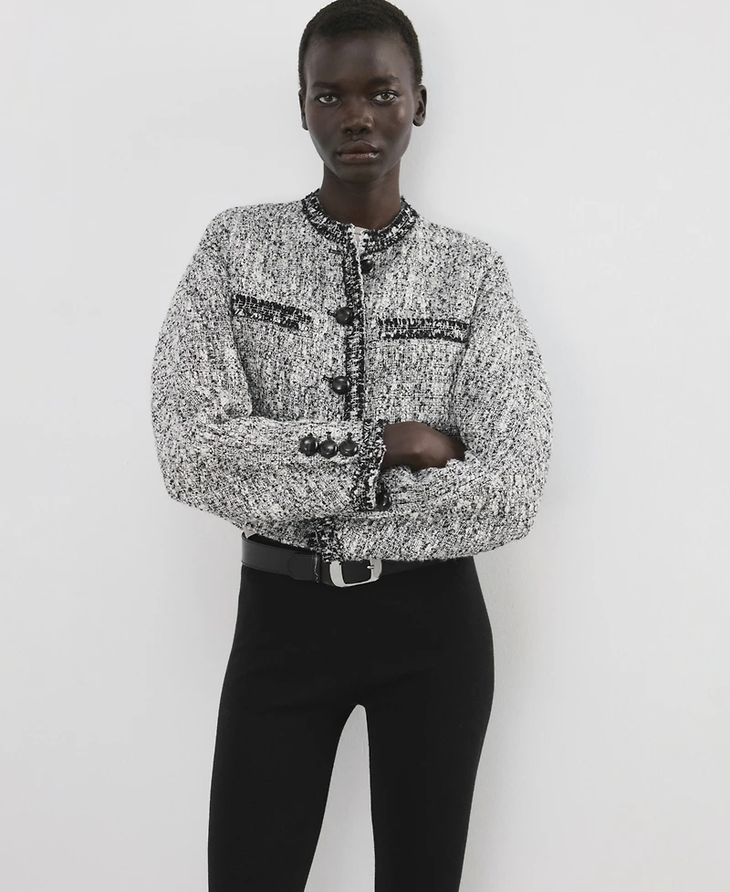 Mango Women's Frayed Ends Tweed Jacket