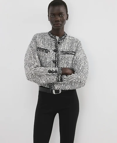 Mango Women's Frayed Ends Tweed Jacket