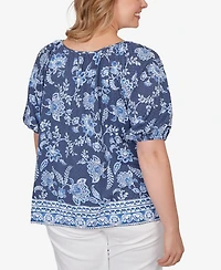 Ruby Rd. Plus Smocked Floral Clip Dot Top