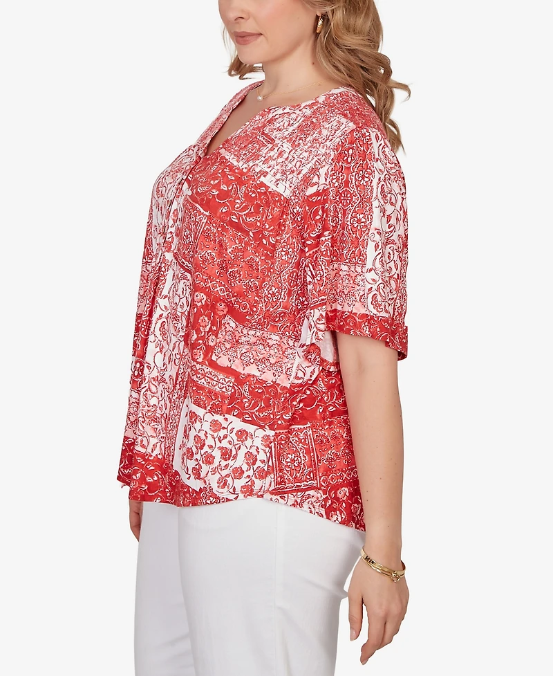 Ruby Rd. Plus Patchwork Bandana Henley T-Shirt