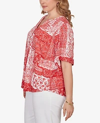 Ruby Rd. Plus Patchwork Bandana Henley T-Shirt