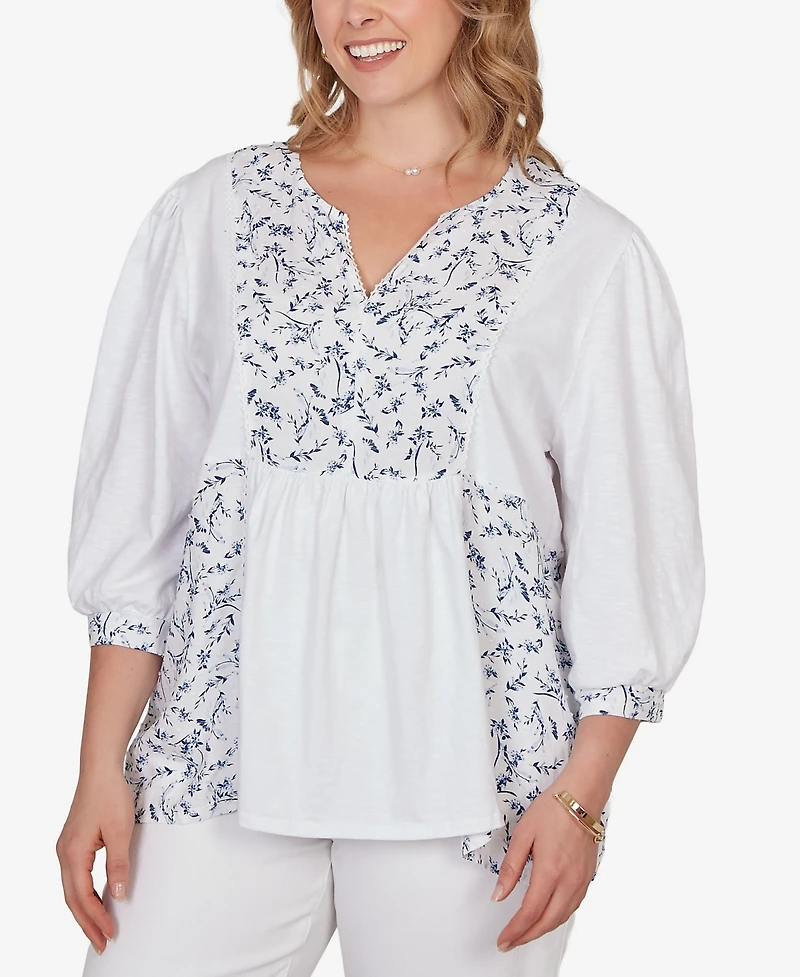 Ruby Rd. Plus Mixed Fabric Sharkbite Knit Top