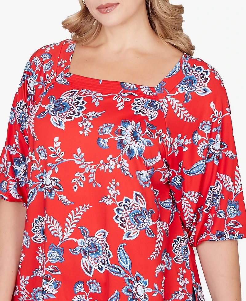 Ruby Rd. Plus Square Neck Floral Puff Print Top