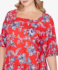 Ruby Rd. Plus Square Neck Floral Puff Print Top