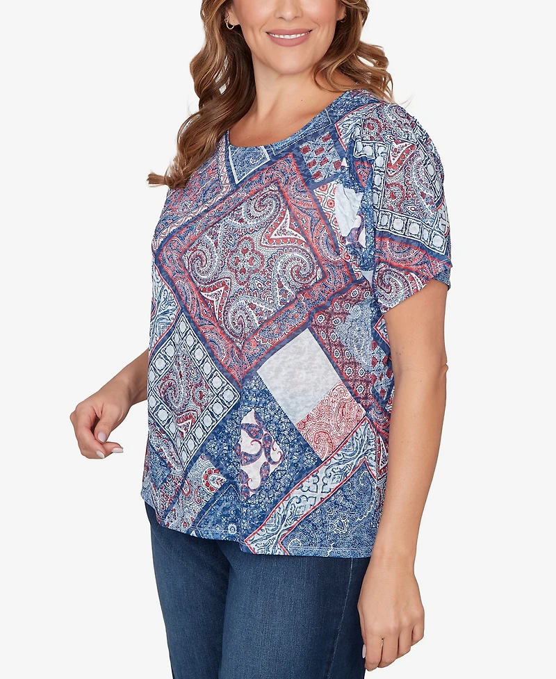 Ruby Rd. Plus Patchwork Shirred Crew Neck T-Shirt
