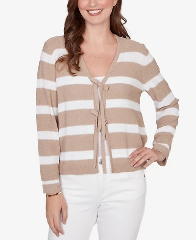 Ruby Rd. Petite Striped Tie-Front Cardigan Sweater