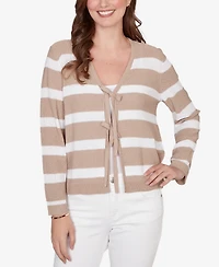 Ruby Rd. Petite Striped Tie-Front Cardigan Sweater