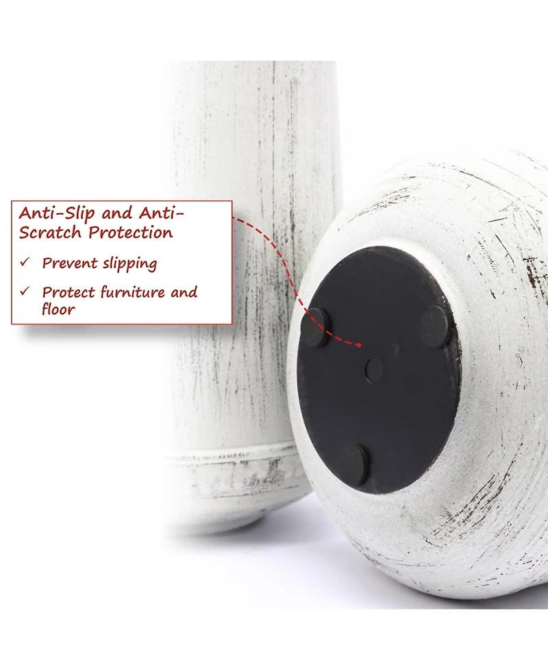 LuxenHome Set of 2 Distressed Off White and Rustic Brown Metal Pitcher Vase