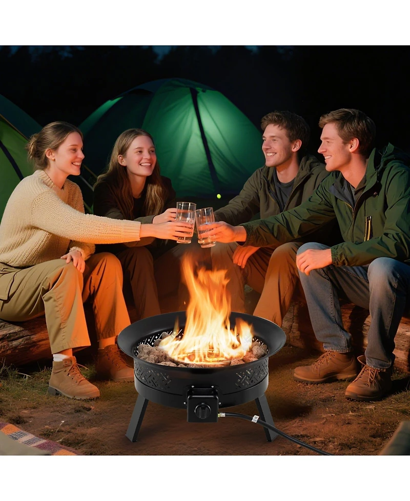 Sugift 24.5 Inch Portable Propane Fire Pit with Carry Strap and Folding Legs