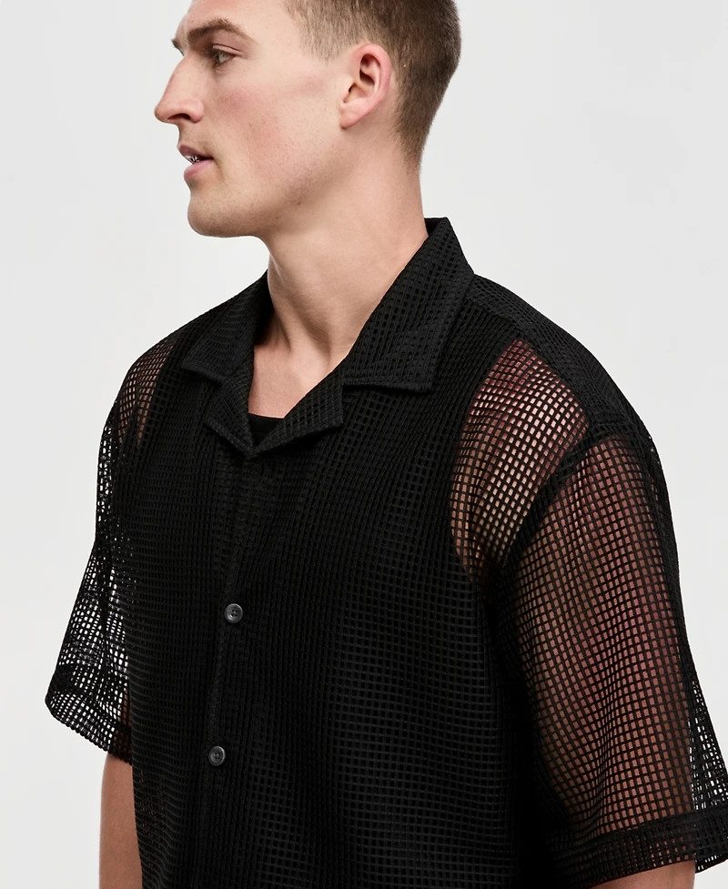 Mode of One Men's Boxy-Fit Short-Sleeve Mesh Shirt, Macy's Exclusive