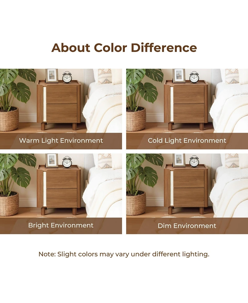 LuxenHome 21.6" Brown Nightstand with 2 Drawers, Mid Century Modern Night Stand for Bedroom, Wooden Bedside Table for Living Room