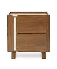 LuxenHome 21.6" Brown Nightstand with 2 Drawers, Mid Century Modern Night Stand for Bedroom, Wooden Bedside Table for Living Room