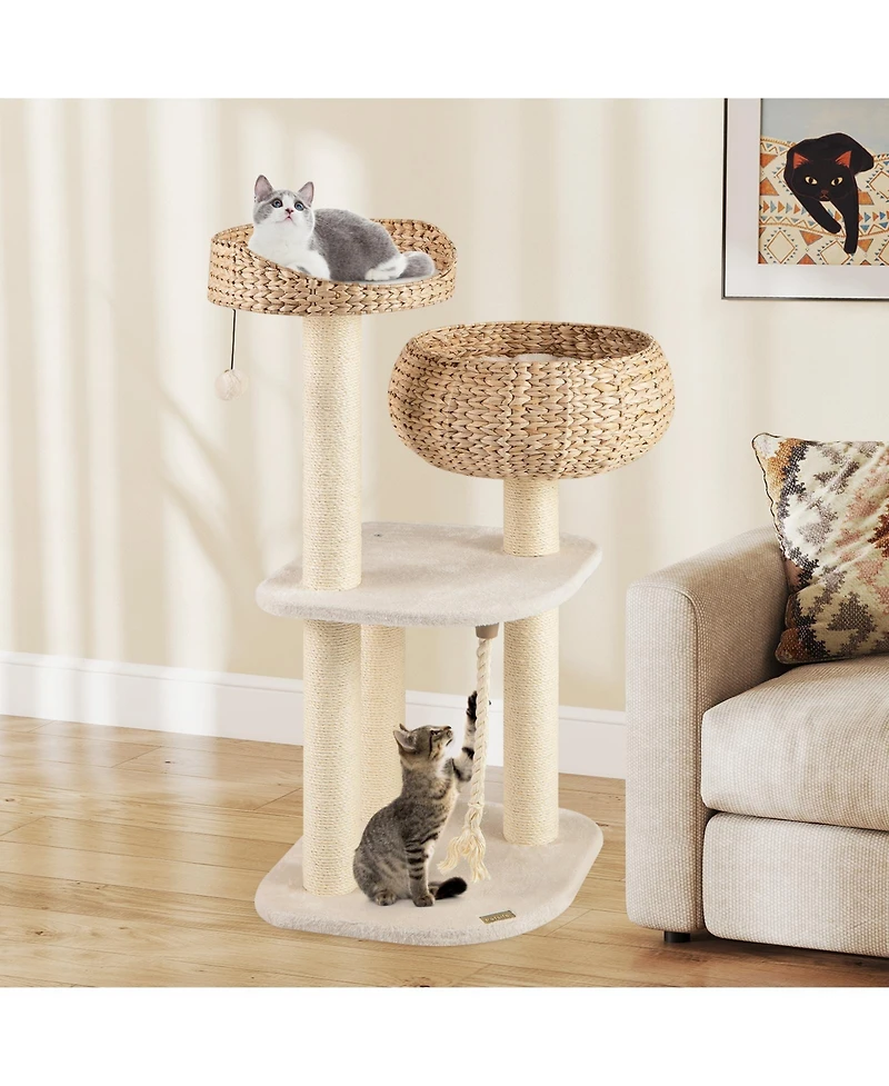 Gymax 41'' Hand-Made Cat Tree Tower Natural Bowl Shaped w/ 2 Perch