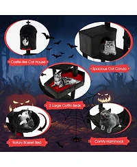 Gymax Gothic Cat Tree for Indoor Cats Extra Large Cat Tower w/2 Cat Condos Coffin Bed