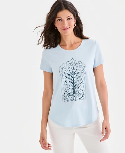 Style & Co Women's Printed Short-Sleeve Crewneck T-Shirt, Macy's Exclusive
