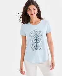 Style & Co Women's Printed Short-Sleeve Crewneck T-Shirt, Macy's Exclusive
