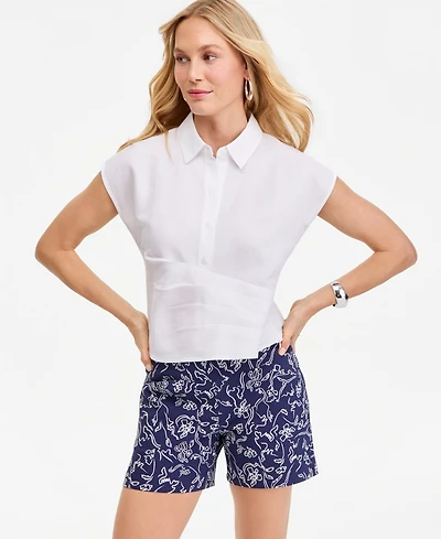 I.n.c. International Concepts Women's Linen-Blend Wrap Blouse, Exclusively at Macy's