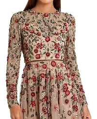 Mac Duggal Women's Petite Embellished High Neck Long Sleeve A-Line Gown