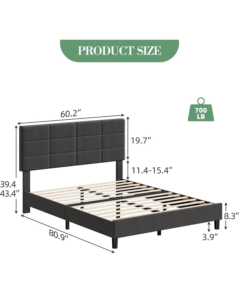 gaomon Queen Linen Upholstered Platform Bed, Adjustable Headboard, Noise-Free Mattress Foundation, Strong Slats, No Box Spring