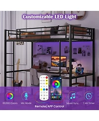 Gymax Twin Size Led Bed Frame w/ Charging Station Upholstered Headboard 4 Drawers