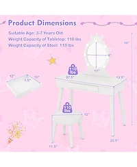 Sugift Kids Vanity Set with Lighted Mirror and Large Storage Drawer