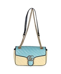 Pre-Owned Gucci Blue Yellow Calfskin Matelasse Diagonal Torchon Small Gg Marmont Bag
