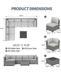 gaomon 7-Piece Wicker Patio Sofa Set Pe Rattan Conversation Sectional with Cushions Glass Table