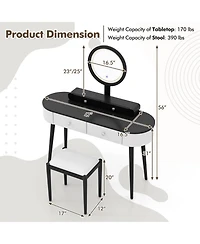 Sugift Vanity Table Set with Led Mirror and Storage Drawers