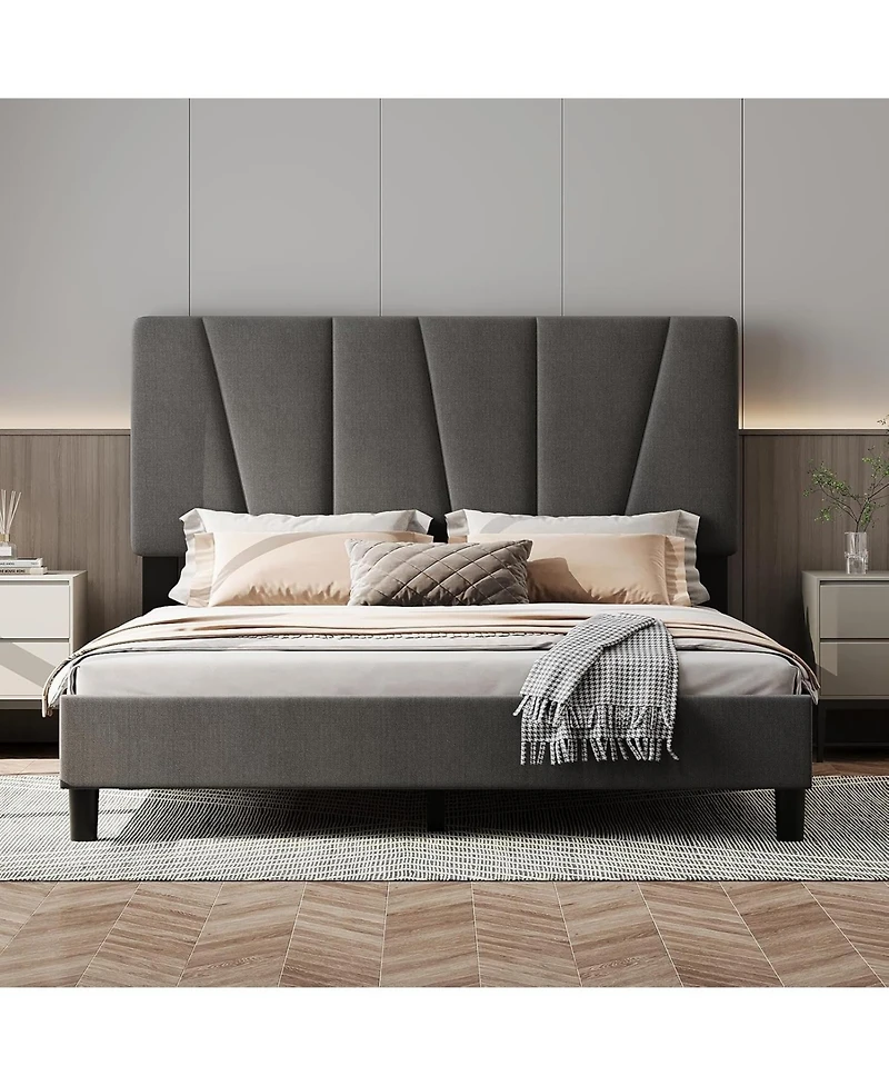 gaomon Bed Frame with Headboard, Strong Wood Slats, No Box Spring Needed, Easy Assembly