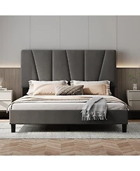 gaomon Bed Frame with Headboard, Strong Wood Slats, No Box Spring Needed, Easy Assembly