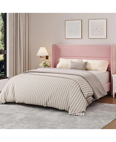 gaomon Soft Upholstered Platform Bed Frame with Wingback Headboard – Sturdy Wooden Slats, Noise-Free, No Box Spring Needed