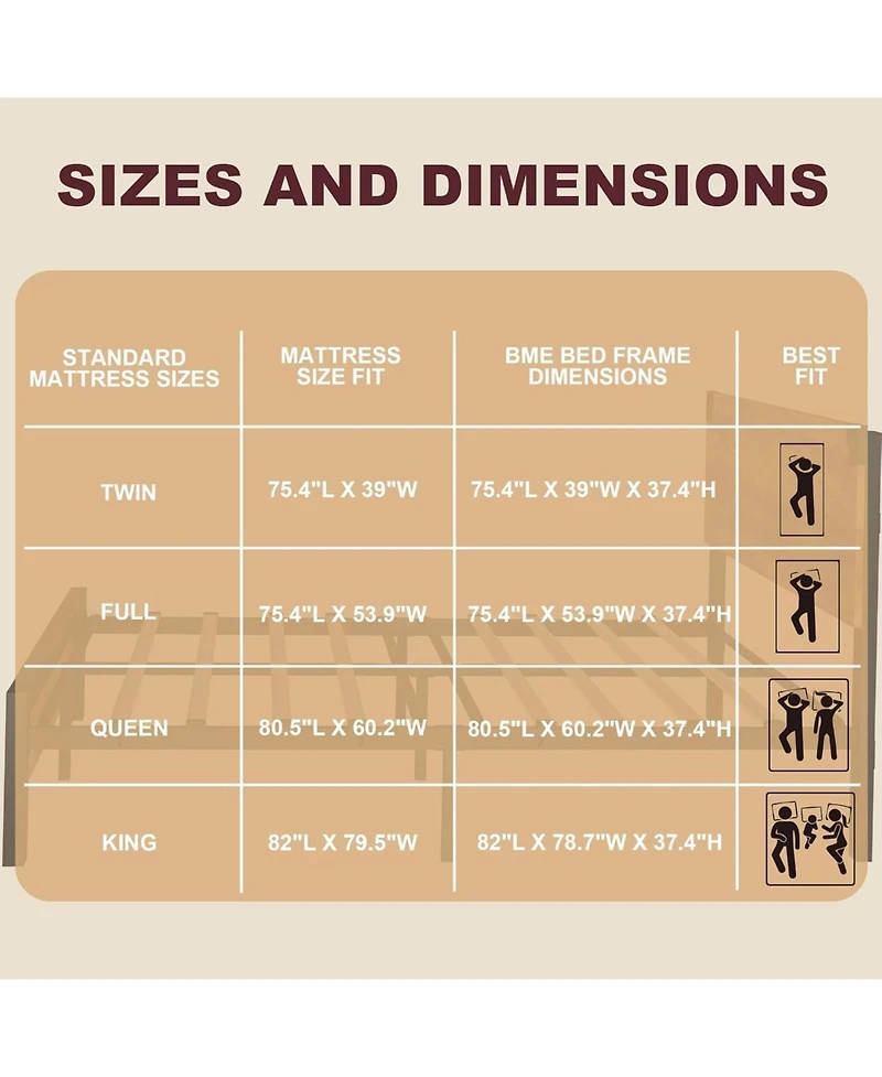 gaomon Platform Bed Frame with Wooden Headboard, Under-Bed Storage, Metal Legs, Noise-Free, No Box Spring, Easy Assembly