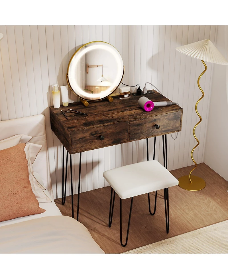 Sugift Vanity Desk with Adjustable Lighted Mirror for Bedroom