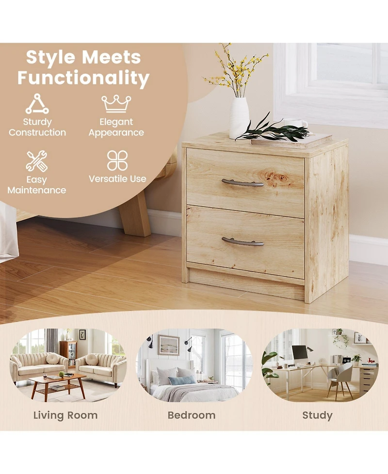 Sugift Two Drawer Nightstand Storage Table for Living Room