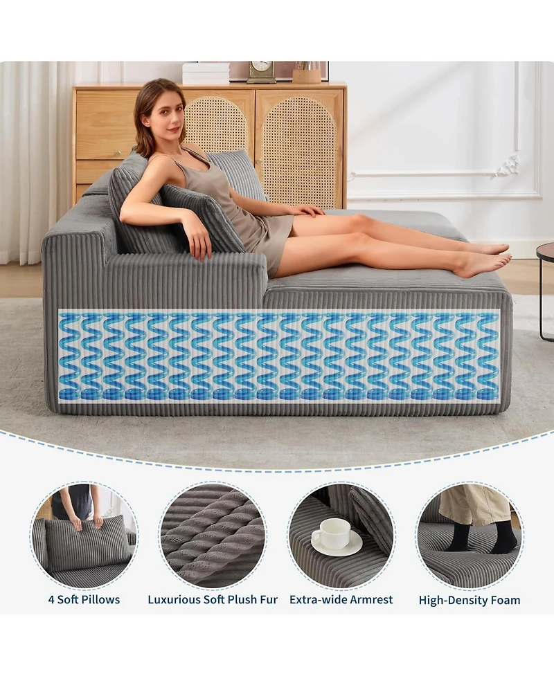 gaomon 80" Oversized Double Chaise Lounge, Cloud Plush Sofa Bed with Deep Seat 4 Pillows