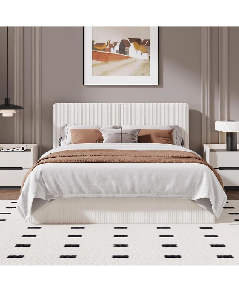 gaomon Upholstered Bed Frame with Headboard, Platform, Wooden Slats, No Box Spring, Noise-Free, Easy Assembly