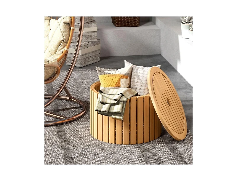 Slickblue Round Acacia Wood Outdoor Side Table with Hidden Storage