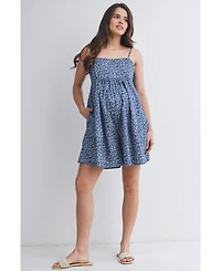 Hello Miz Maternity Floral Square-Neck Adjustable Strap Romper with Pockets