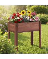 Clihome Raised Garden Bed with Legs, Elevated Wooden Planter Box for Outdoor Plants