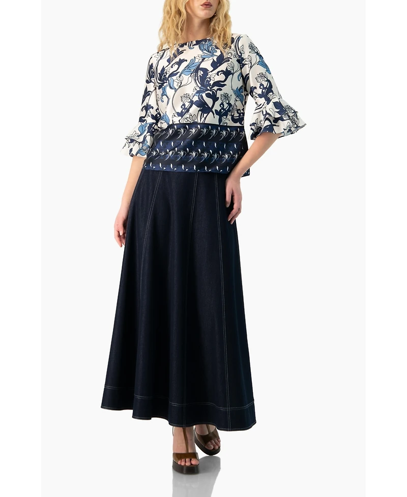 Ivonne Women's Floral Blouse with Sleeve Ruffles